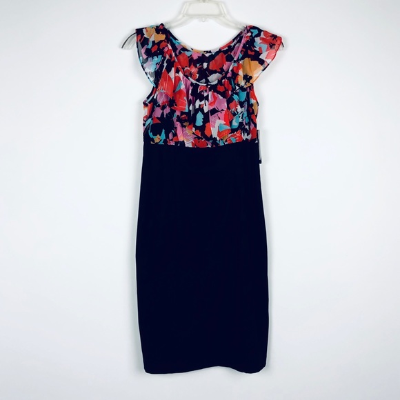 AB Studio Dresses & Skirts - AB Studio Floral & Black Ruffled Dress NWT